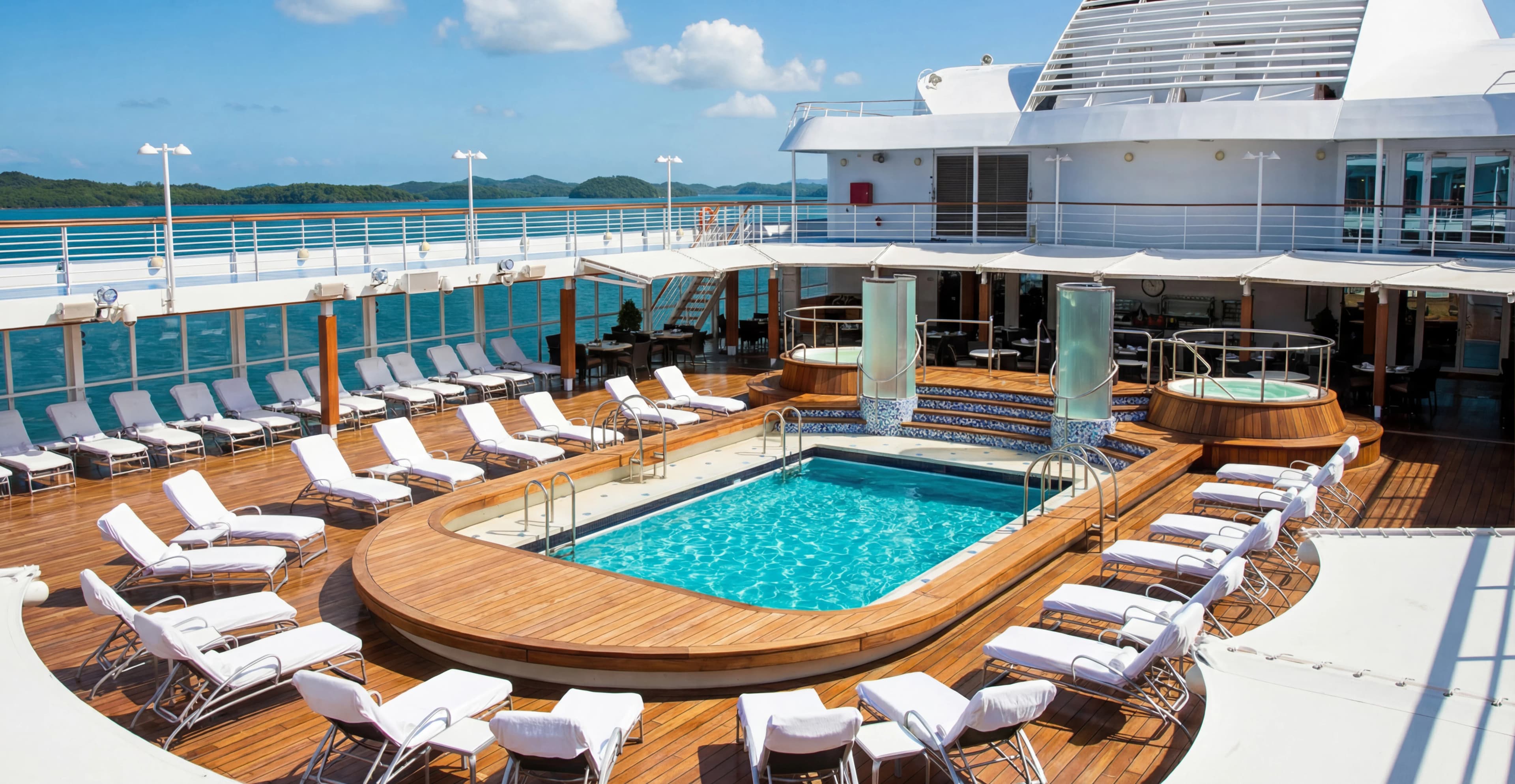 Pool deck at sunset