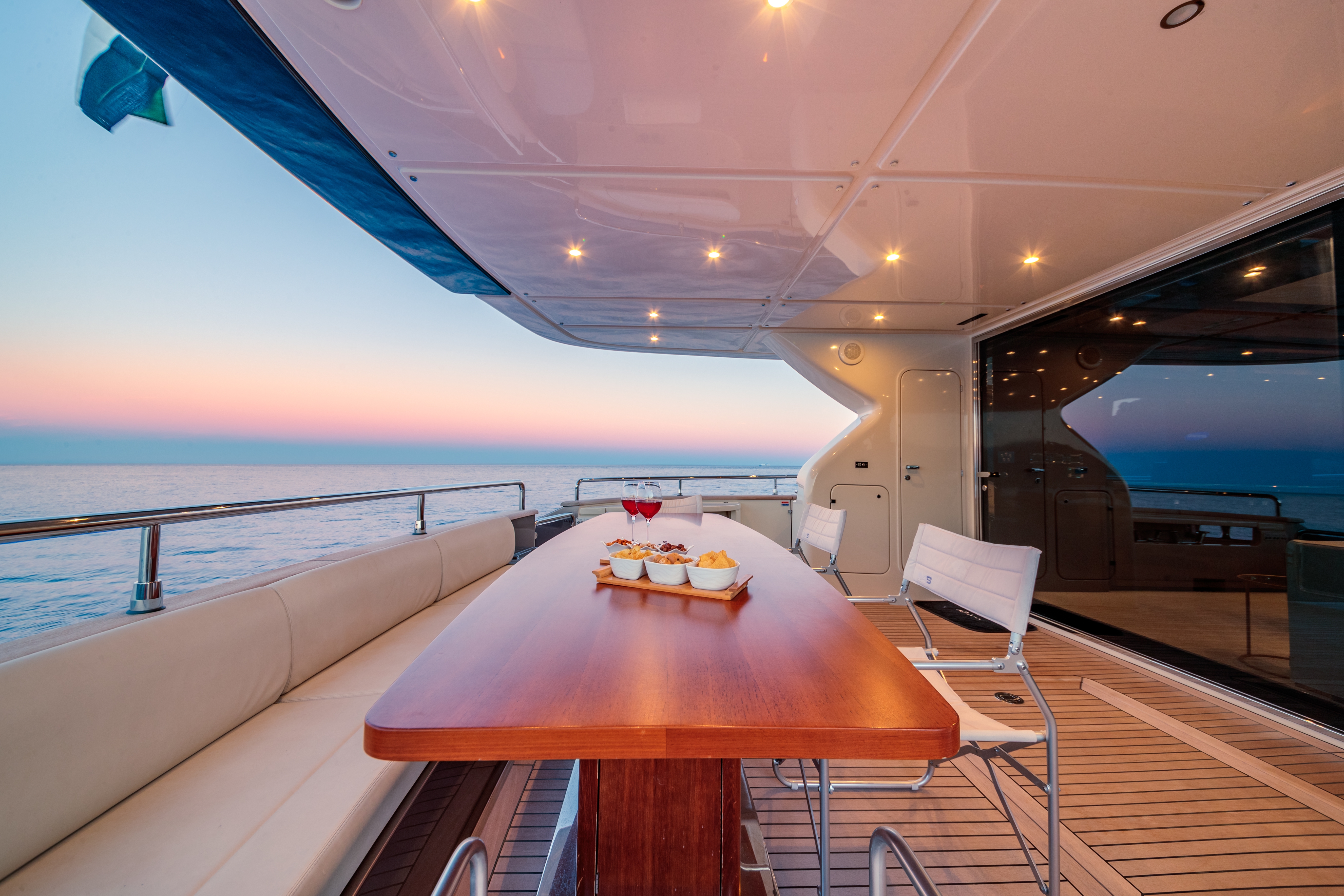 Wine glasses on yacht